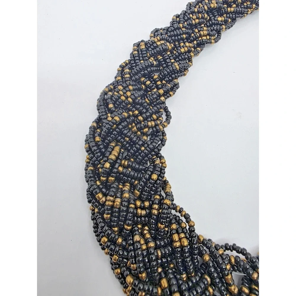 Black & Gold Necklace Seed Bead‎ Braided Chocker Necklace 18-20.75